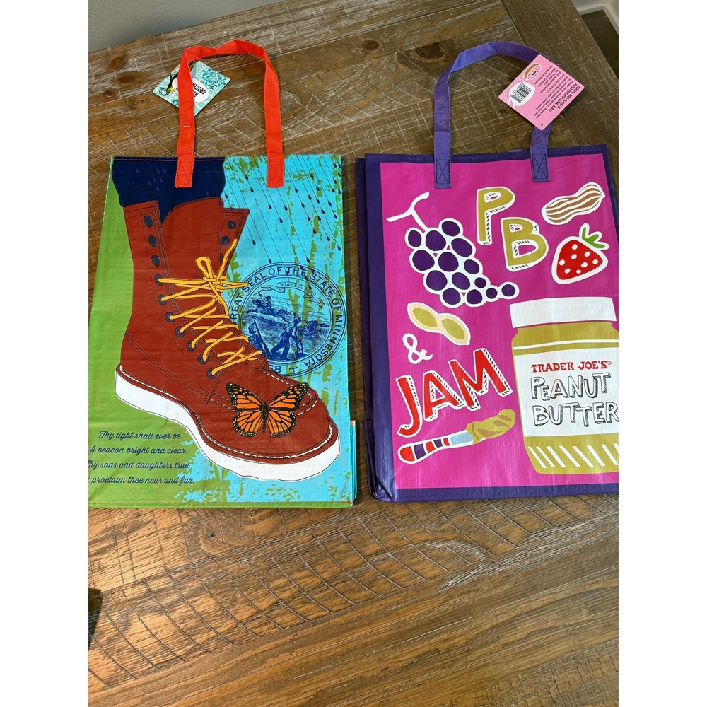 NWT Trader Joe's Reusable Grocery Bag Minnesota & PBJ Mac Cheese 6 Gallon TJ's